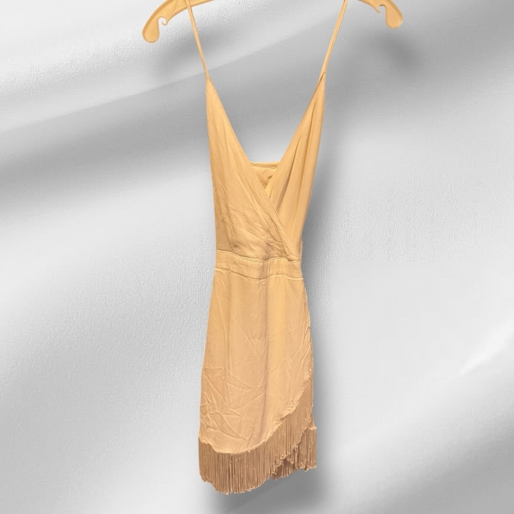 Lovers & Friends Elegant Wrap Cream Mini Dress with Fringe - Picture 1 of 6